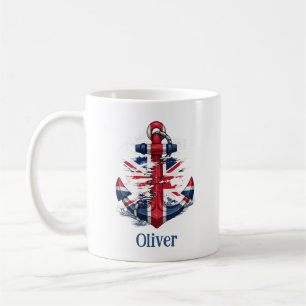 Taza De Café Ancla de la Union Jack británica con olas - Náutic