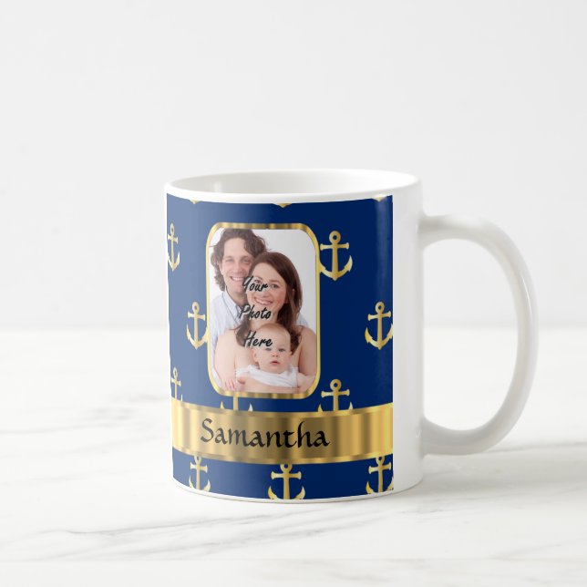 Taza De Café Ancla del azul y del oro modelada (Derecha)