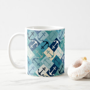 Taza De Café ancla espina de arenque azul