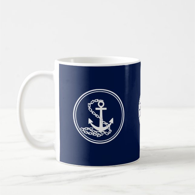 Taza De Café Ancla, estilo marítimo azul y blanco (Izquierda)