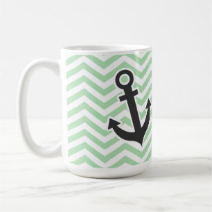 Taza De Café Ancla linda en el Celadon retro Chevron; zigzag