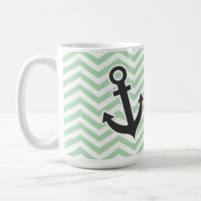 Taza De Café Ancla linda en el Celadon retro Chevron; zigzag (Izquierda)