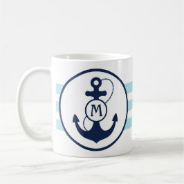Taza De Café Ancla náutica azul de la aguamarina