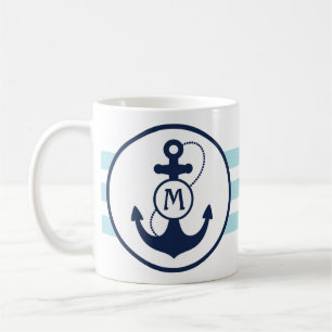 Taza De Café Ancla náutica azul de la aguamarina