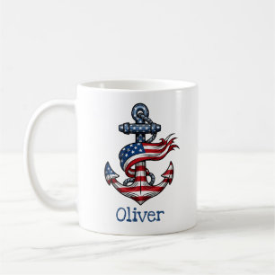 Taza De Café Ancla náutica bandera americana