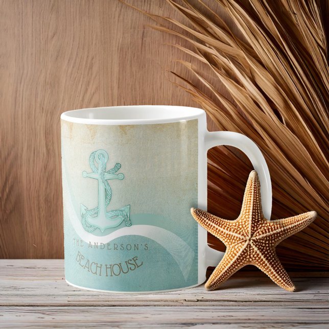 Taza De Café Ancla náutica de Beach House y Rope Aqua ID623 (Subido por el creador)