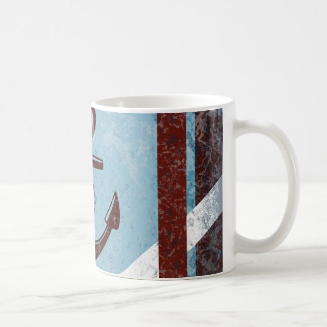 Taza De Café Ancla Náutica Retro Grunge Azul Rojo Molesto (Derecha)