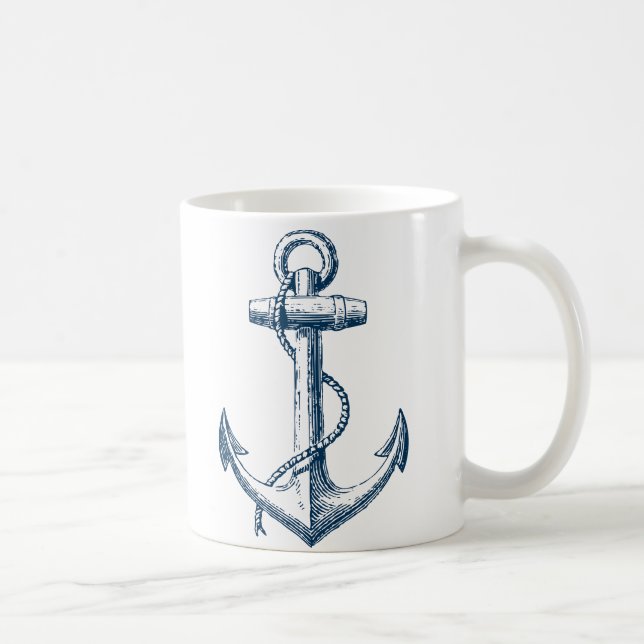 Taza De Café Ancla Nautical Mug Gift Navy Blue White (Derecha)