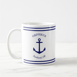 Taza De Café Ancla personalizado Emblem Nautical (blanco y azul