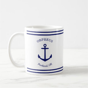 Taza De Café Ancla personalizado Emblem Nautical (blanco y azul