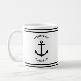 Taza De Café Ancla personalizado Emblem Nautical (blanco y negr