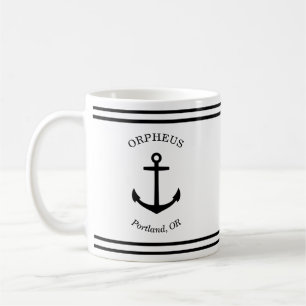 Taza De Café Ancla personalizado Emblem Nautical (blanco y negr