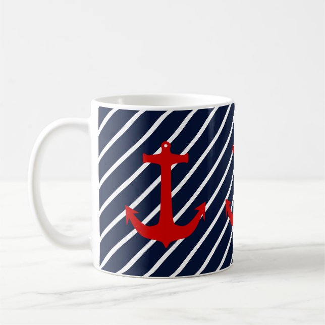 Taza De Café Ancla Roja con Franja Diagonal Azul Marítimo (Izquierda)