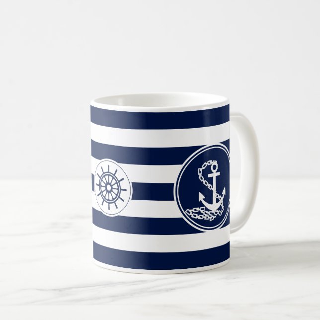 Taza De Café Ancla, Rueda del buque azul y franja blanca (Anverso derecho)