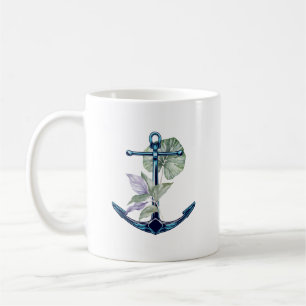 Taza De Café Ancla y plantas tropicales Vida marina Tropical