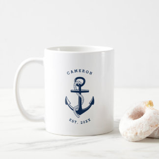 Taza De Café Anclaje azul de la Marina Mug Nautical Personaliza