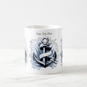 Taza De Café Anclaje azul del mar Náutico