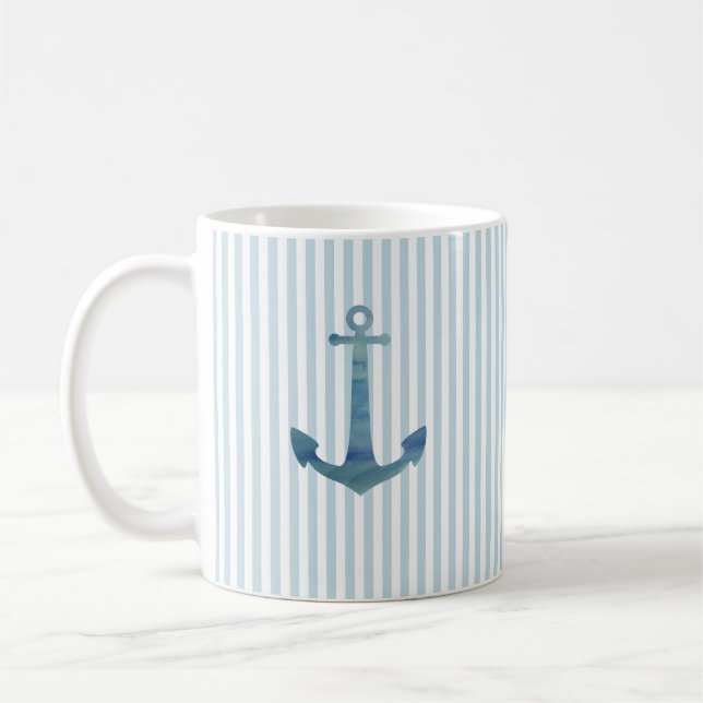 Taza De Café Anclaje azul Stripe Nautical Coffee Mug (Izquierda)
