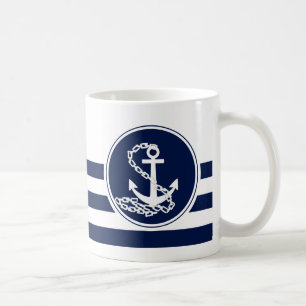 Taza De Café Anclaje Azul Y Blanco De Estilo Náutico, Marín