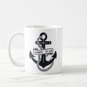 Taza De Café Anclaje De Barco Personalizado Con Nombre