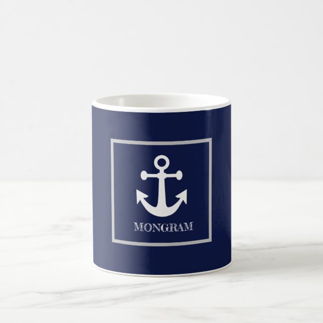 Taza De Café Anclaje de nombre azul de la Marina Náutica (Centro)