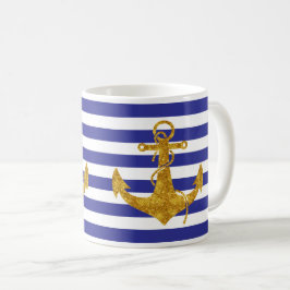 Taza De Café Anclaje de oro en franjas azules