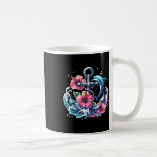 Taza De Café Anclaje floral acuático delfín Anima náutica