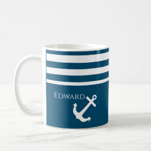 Taza De Café Anclaje minimalista y franjas Náuticas