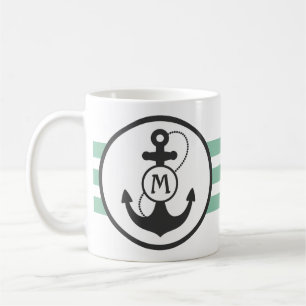 Taza De Café Anclaje náutico azul marino y verde claro