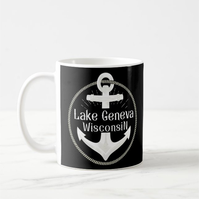 Taza De Café Anclaje náutico del lago Ginebra Wisconsin (Izquierda)