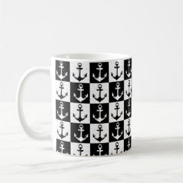 Taza De Café Anclaje negro y blanco a cuadros