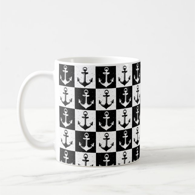 Taza De Café Anclaje negro y blanco a cuadros (Izquierda)