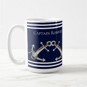 Taza De Café Anclajes azules de la marina blanca personalizado