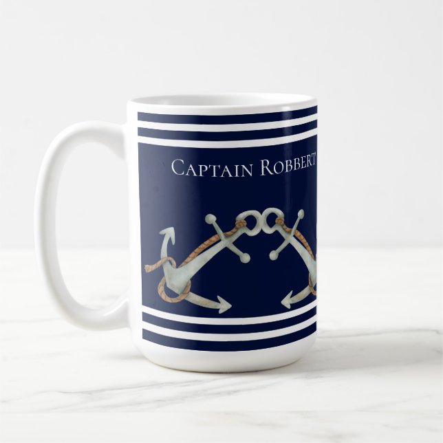 Taza De Café Anclajes azules de la marina blanca personalizado (Izquierda)