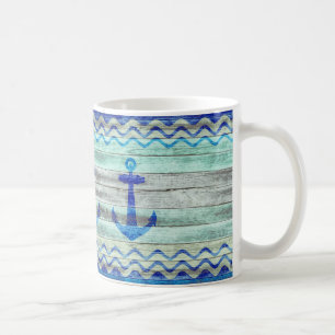 Taza De Café Anclajes de decoración de la costa azul de la mari