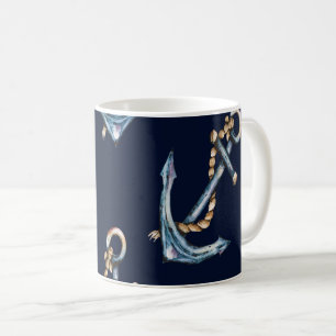 Taza De Café Anclas de acuarela azul marino 