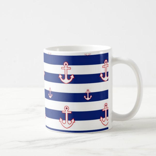 Taza De Café Anclas en rayas Decoración náutica (Derecha)