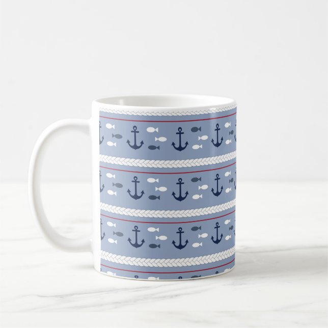 Taza De Café Anclas náuticas azules y blancas (Izquierda)