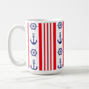 Taza De Café Anclas Náuticas Rojas y Azules Vela Embarcación