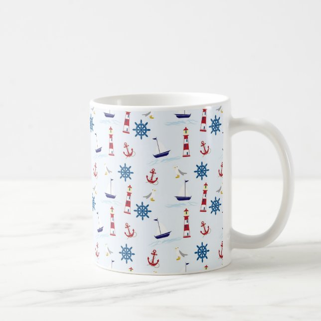 Taza De Café Anclas oceánicas náuticas y faros de café Cu (Derecha)