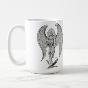 Taza De Café Ángel Bleistiftzeichnung Black and diseño white
