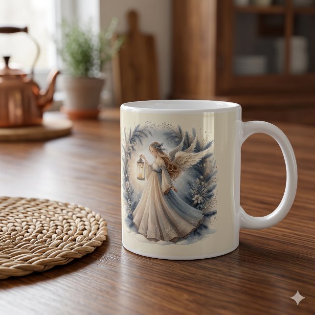 Taza De Café Ángel Celestial de Invierno Farol de Paz (Celestial Winter Angel Lantern of Peace Coffee Mug)