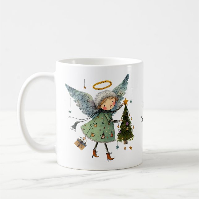 Taza De Café Ángel con árbol de Navidad (Izquierda)