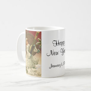 Taza De Café Ángel de champán de Nochevieja victoriano vintage