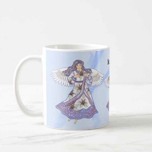 Taza De Café Ángel de flores de lirio cristiano (Izquierda)