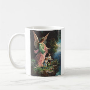 Taza De Café Ángel de la guarda protegiendo a los niños cerca d