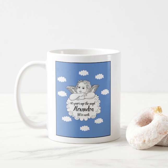 Taza De Café Ángel de la Nube Cristiana Feliz cumpleaños número (Con donut)