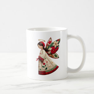 Taza De Café Ángel de Navidad con flores festivas