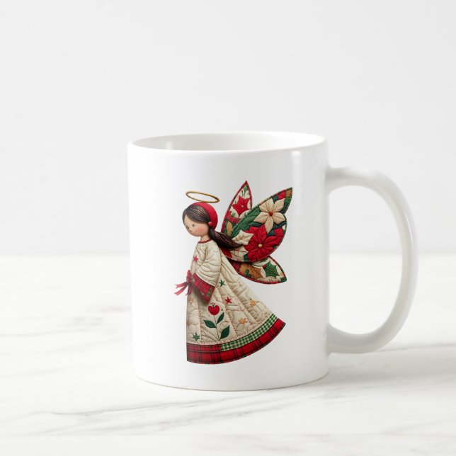 Taza De Café Ángel de Navidad con flores festivas (Derecha)