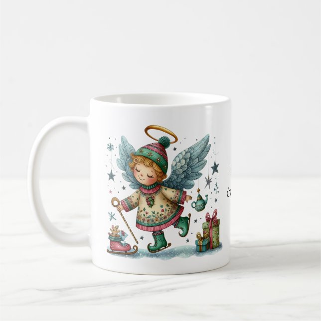Taza De Café Ángel de Navidades caprichosos en las pistas de hi (Izquierda)
